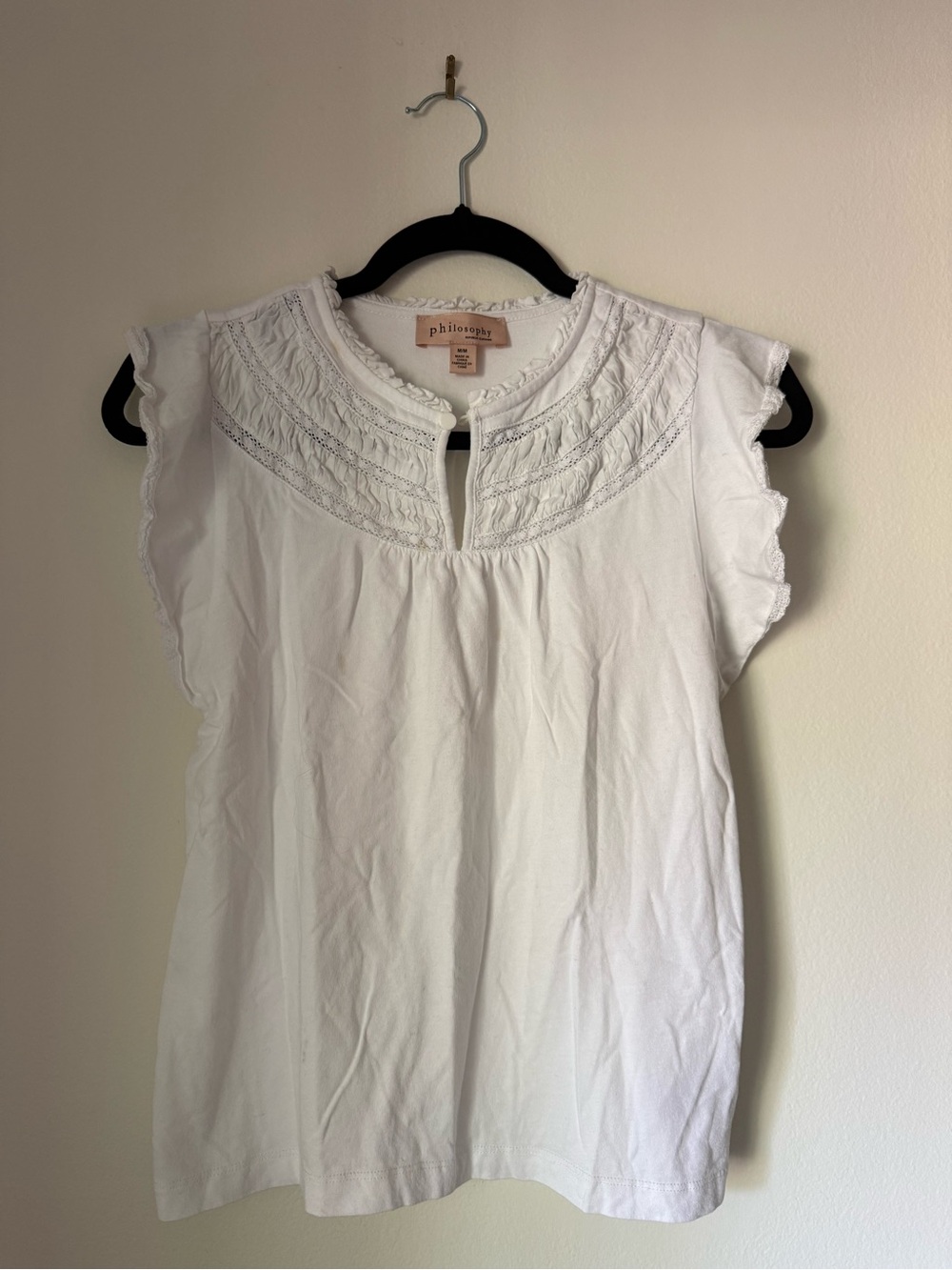 Philosophy Delicate White Embroidered Ruffle Sleeve Top